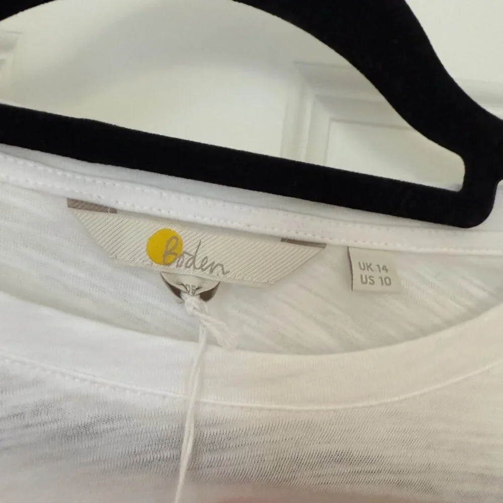 Boden Womens White Smocked Bodice Cotton Puff Sleeve Cropped Top Size 10
